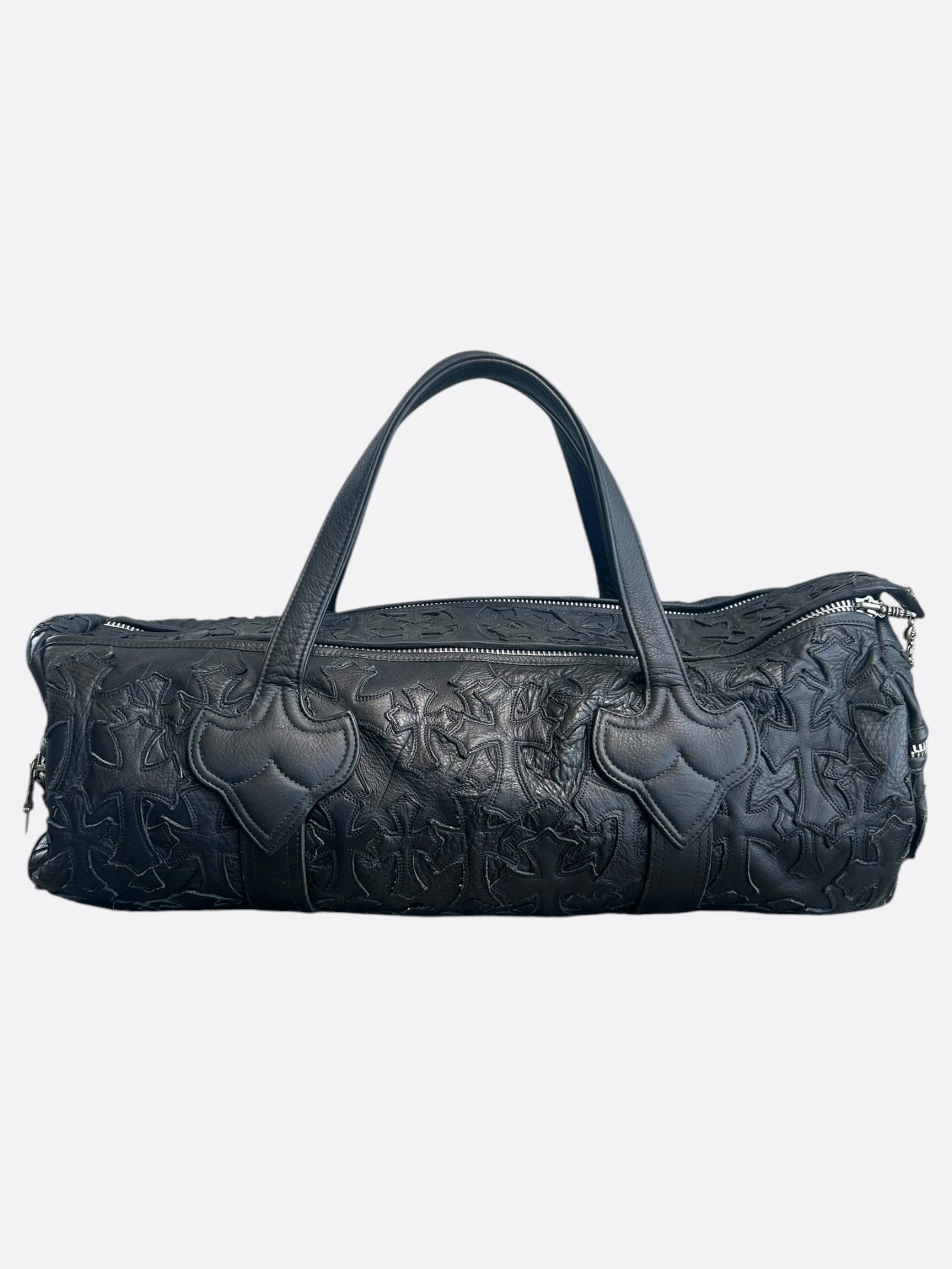 Chrome Hearts Black Leather Cross Patch Duffel Bag