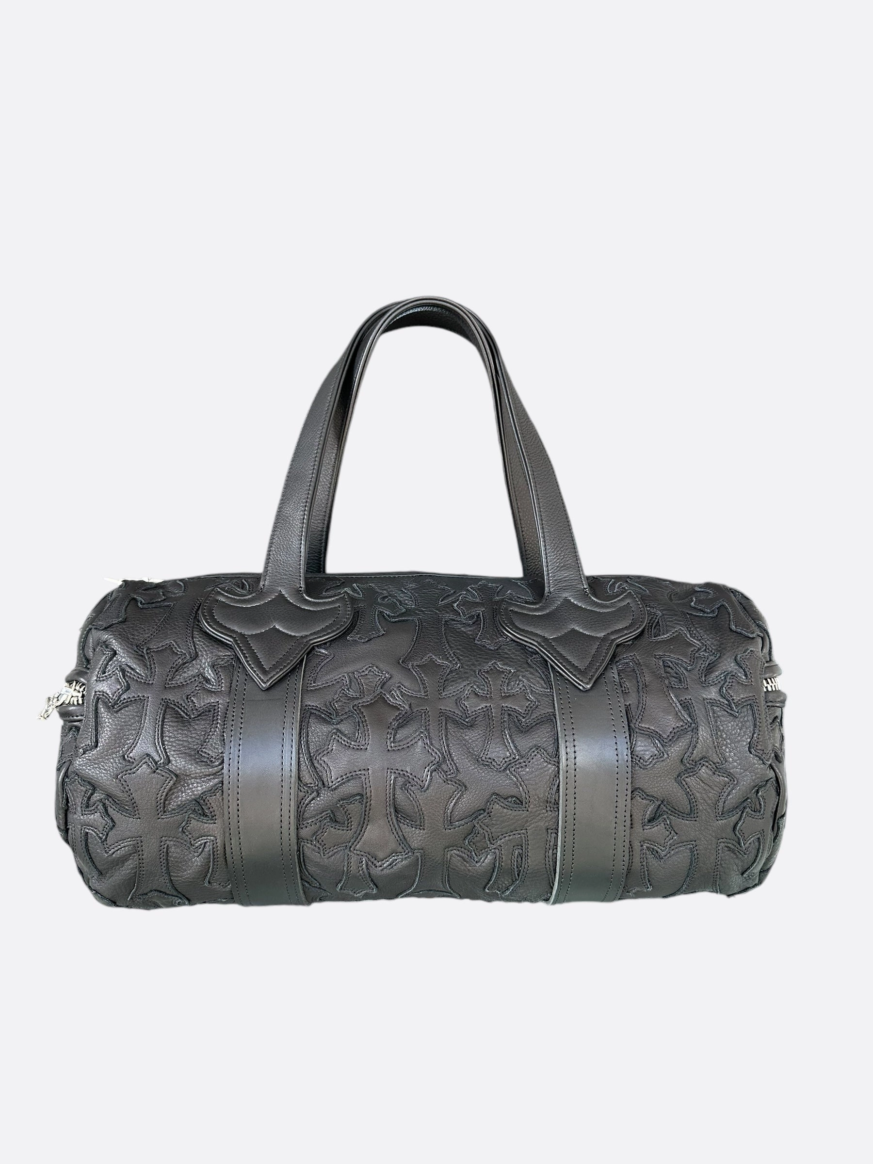 Chrome Hearts Black Leather Cross Patch Duffel Bag