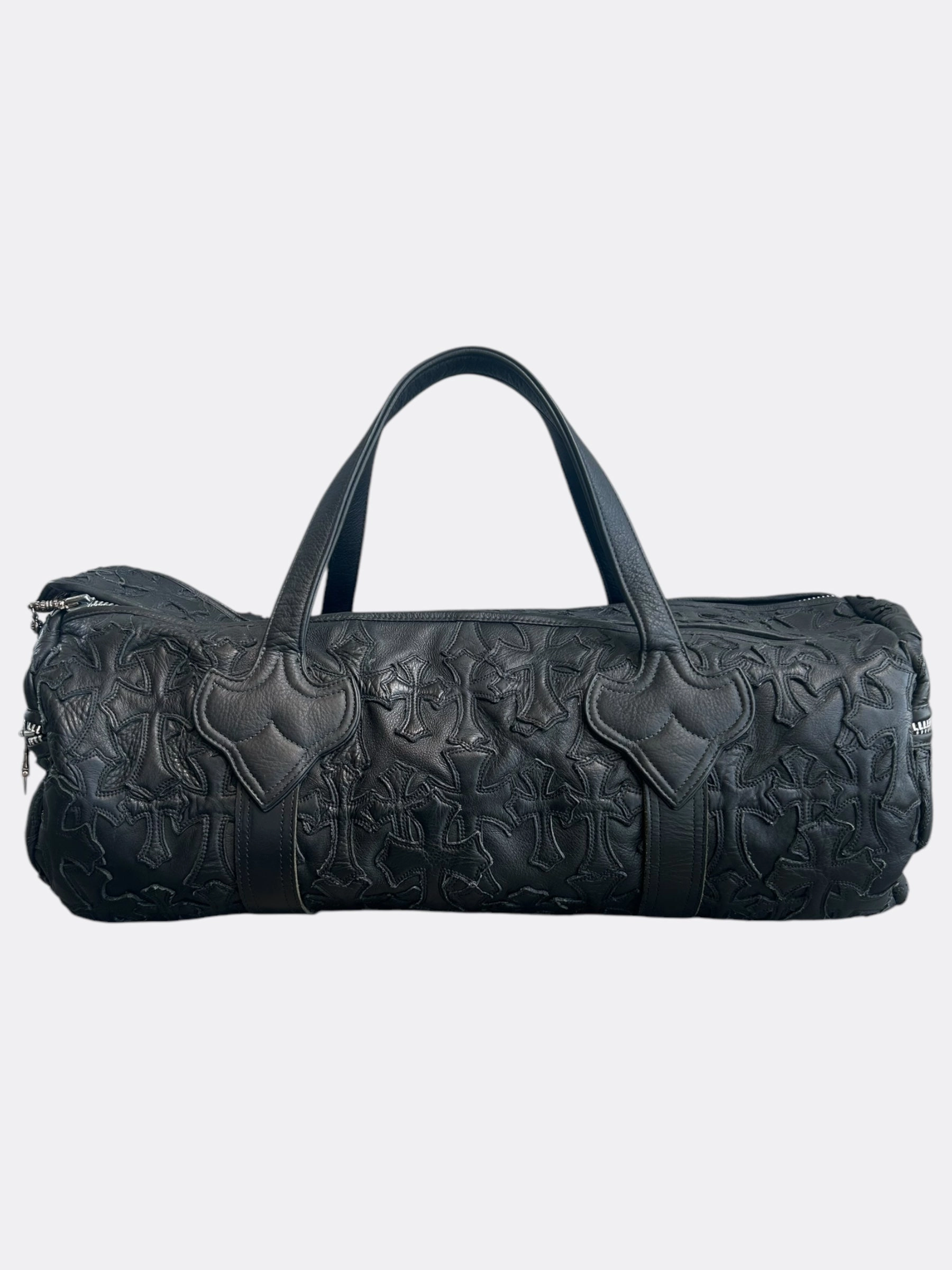 Chrome Hearts Black Leather Cross Patch Duffel Bag