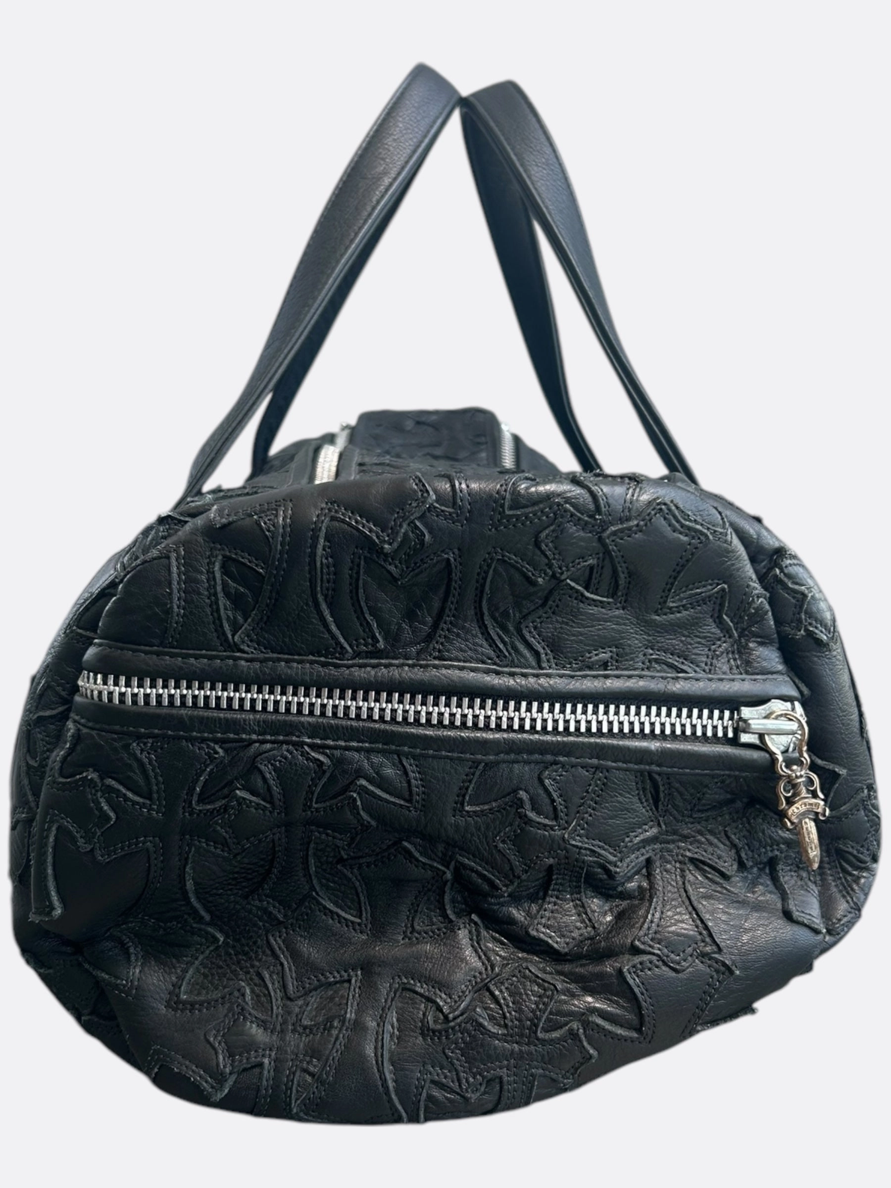 Chrome Hearts Black Leather Cross Patch Duffel Bag
