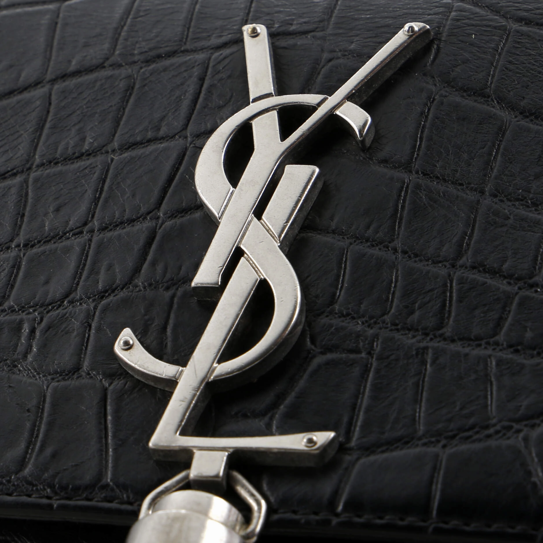 Classic Monogram Tassel Crossbody Bag Crocodile Embossed Leather Small