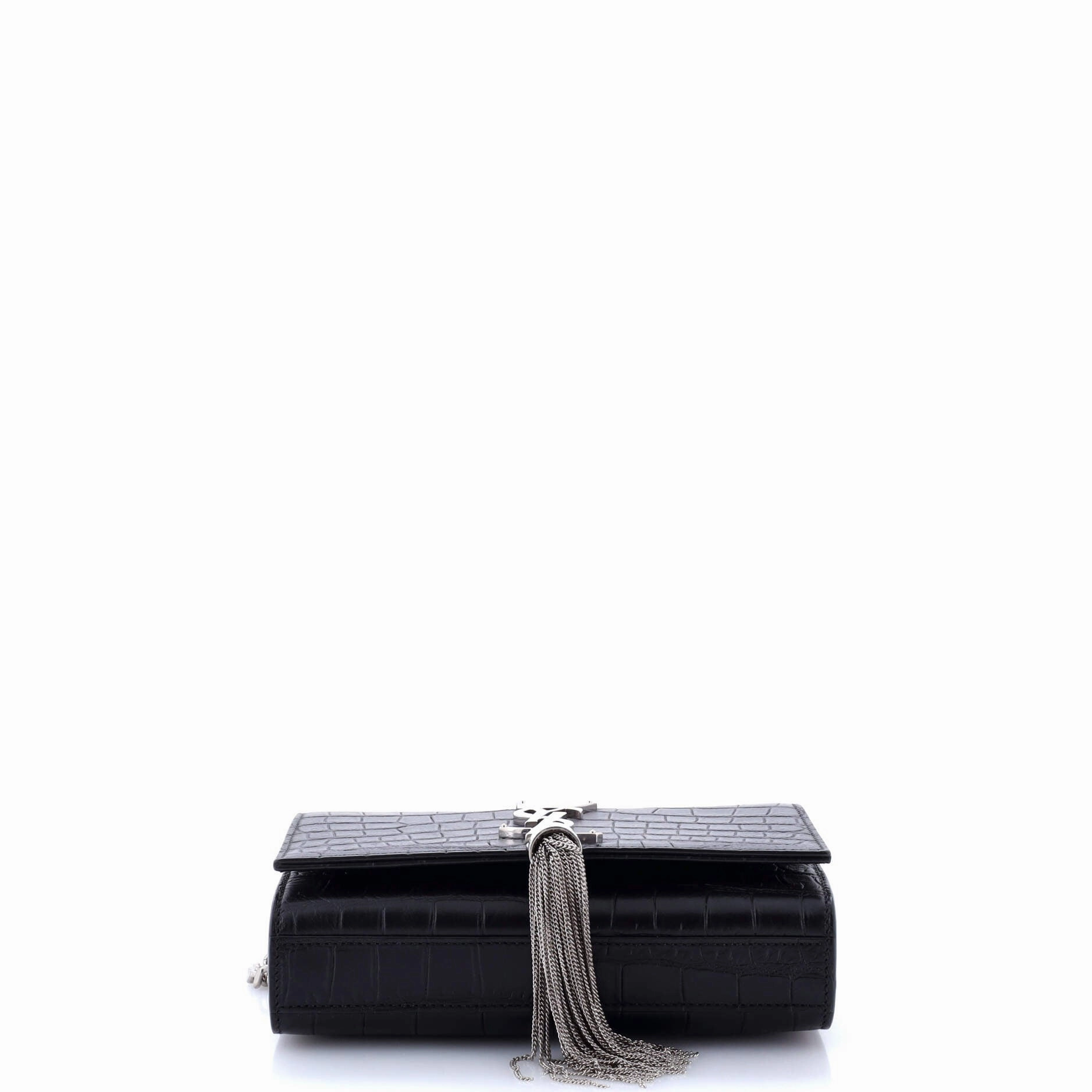 Classic Monogram Tassel Crossbody Bag Crocodile Embossed Leather Small
