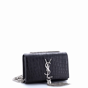 Classic Monogram Tassel Crossbody Bag Crocodile Embossed Leather Small