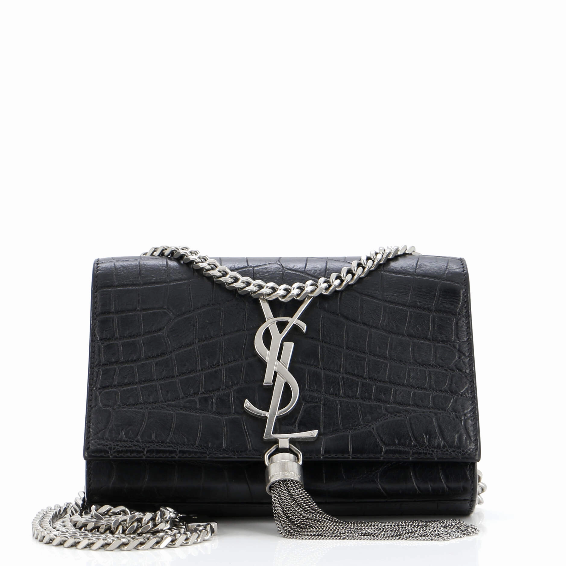 Classic Monogram Tassel Crossbody Bag Crocodile Embossed Leather Small