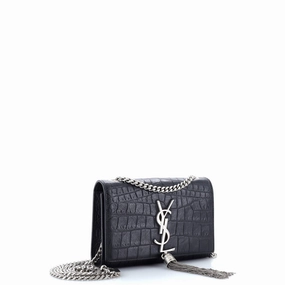 Classic Monogram Tassel Crossbody Bag Crocodile Embossed Leather Small