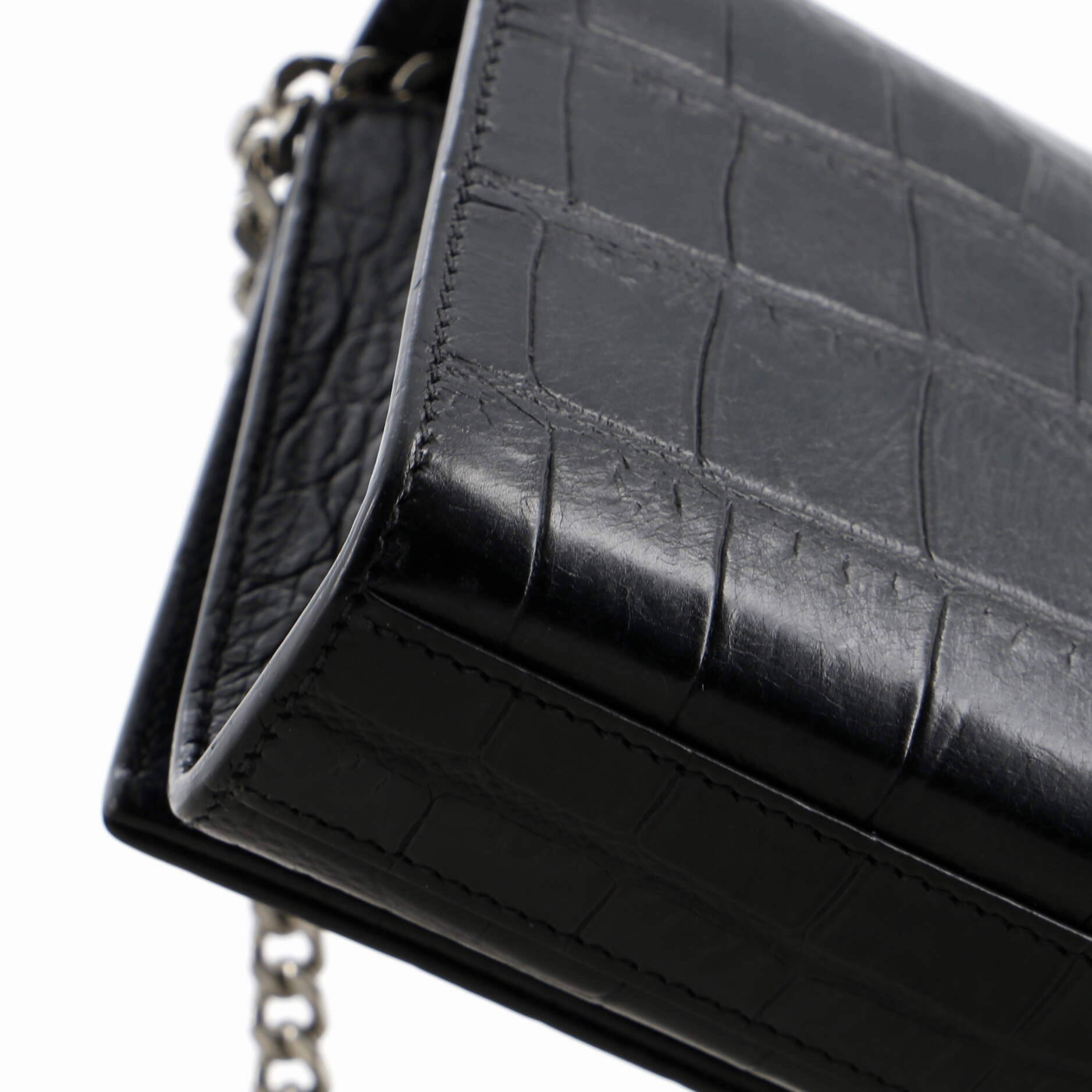 Classic Monogram Tassel Crossbody Bag Crocodile Embossed Leather Small