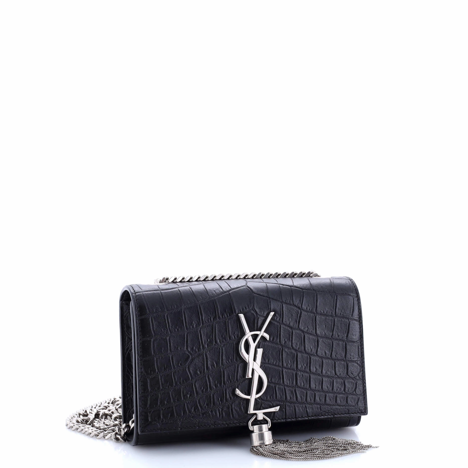 Classic Monogram Tassel Crossbody Bag Crocodile Embossed Leather Small