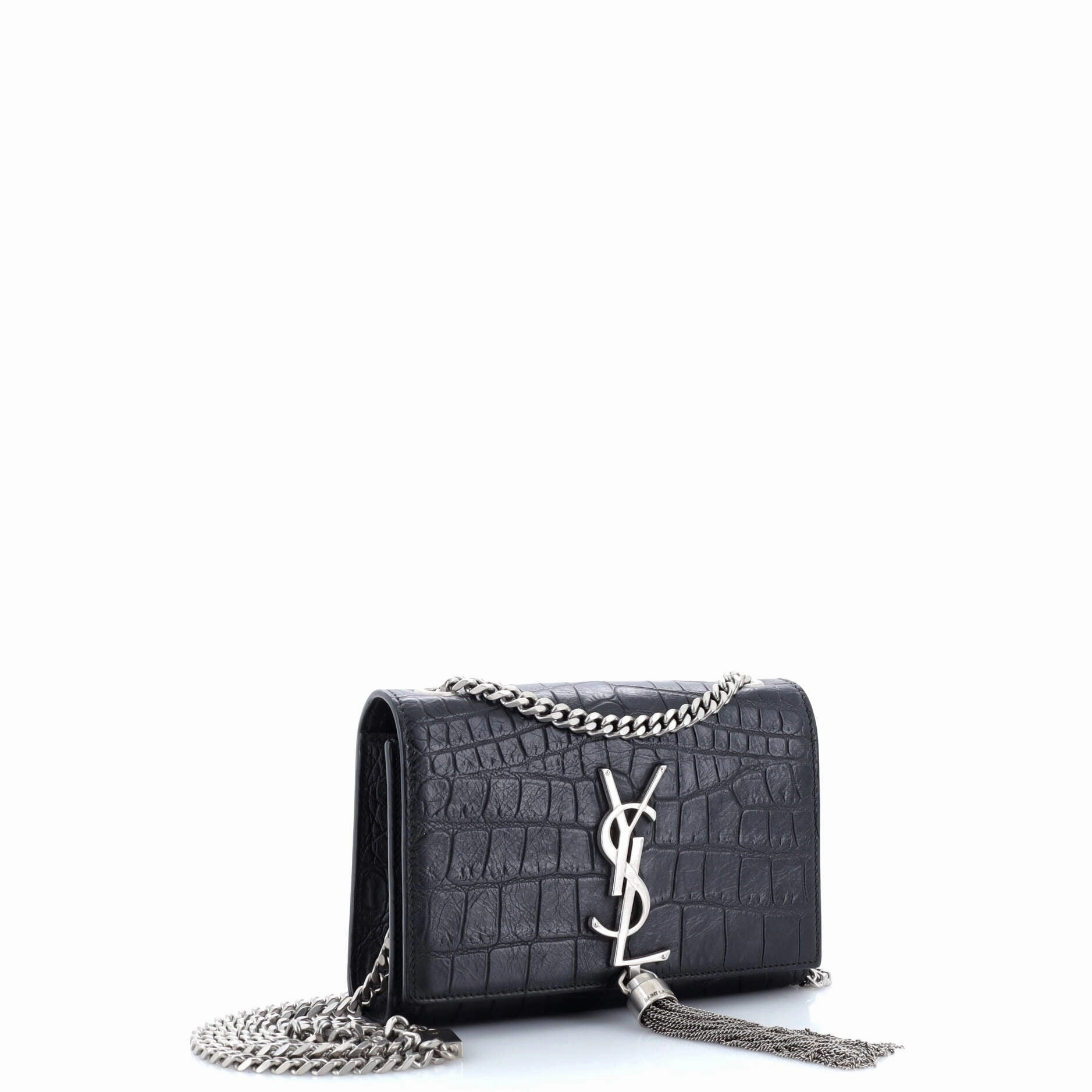 Classic Monogram Tassel Crossbody Bag Crocodile Embossed Leather Small