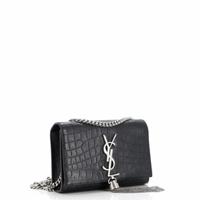 Classic Monogram Tassel Crossbody Bag Crocodile Embossed Leather Small