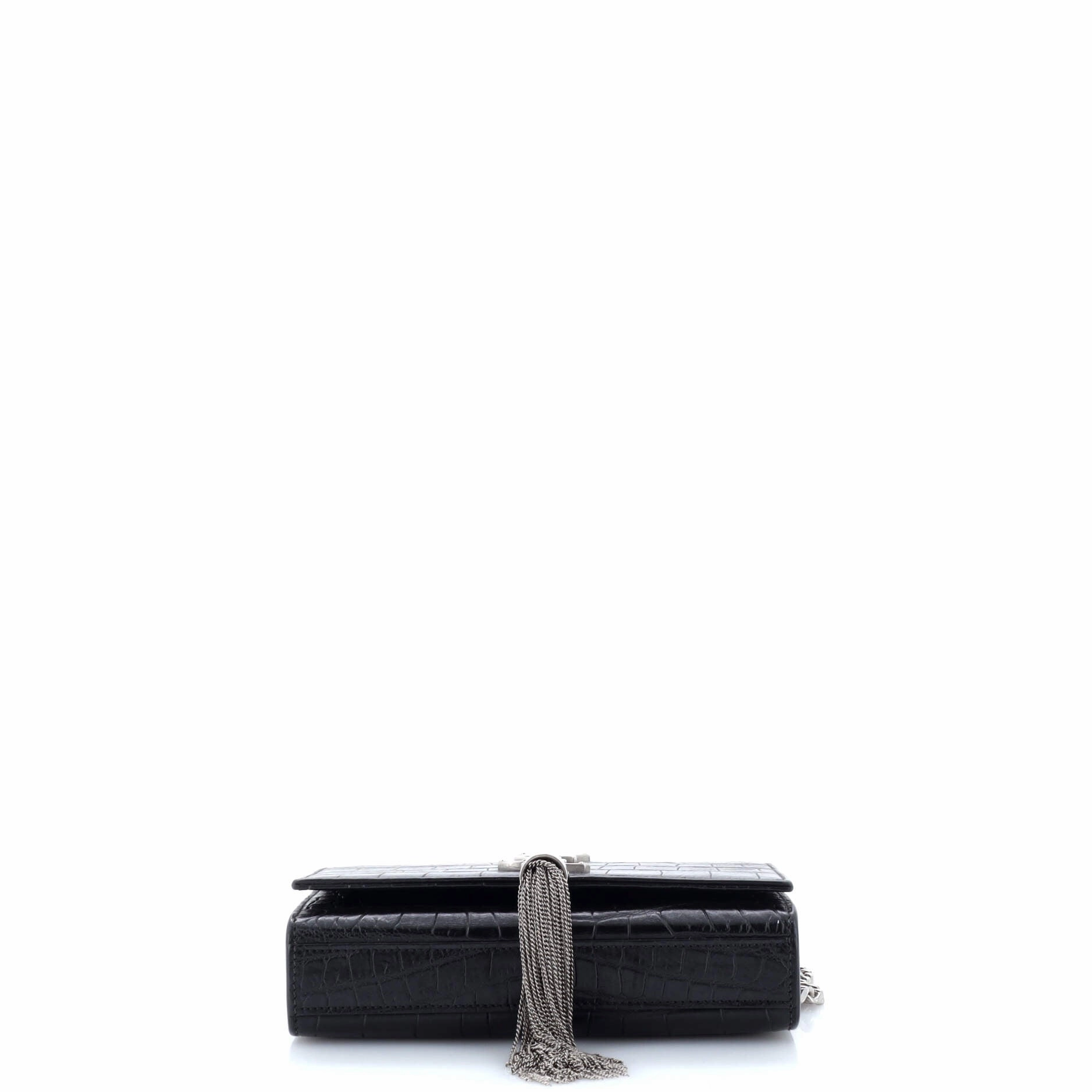 Classic Monogram Tassel Crossbody Bag Crocodile Embossed Leather Small