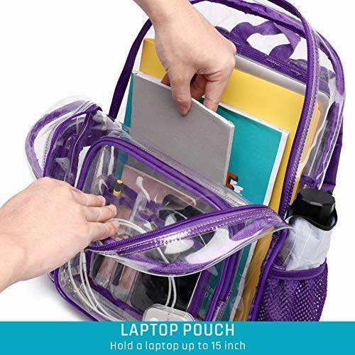 Clear Backpack, iSPECLE Durable School Backpack with Laptop Compartment Clear Backpack with Reinforced Padded Straps Transparent Bag for School, Work, Security, Dark Purple