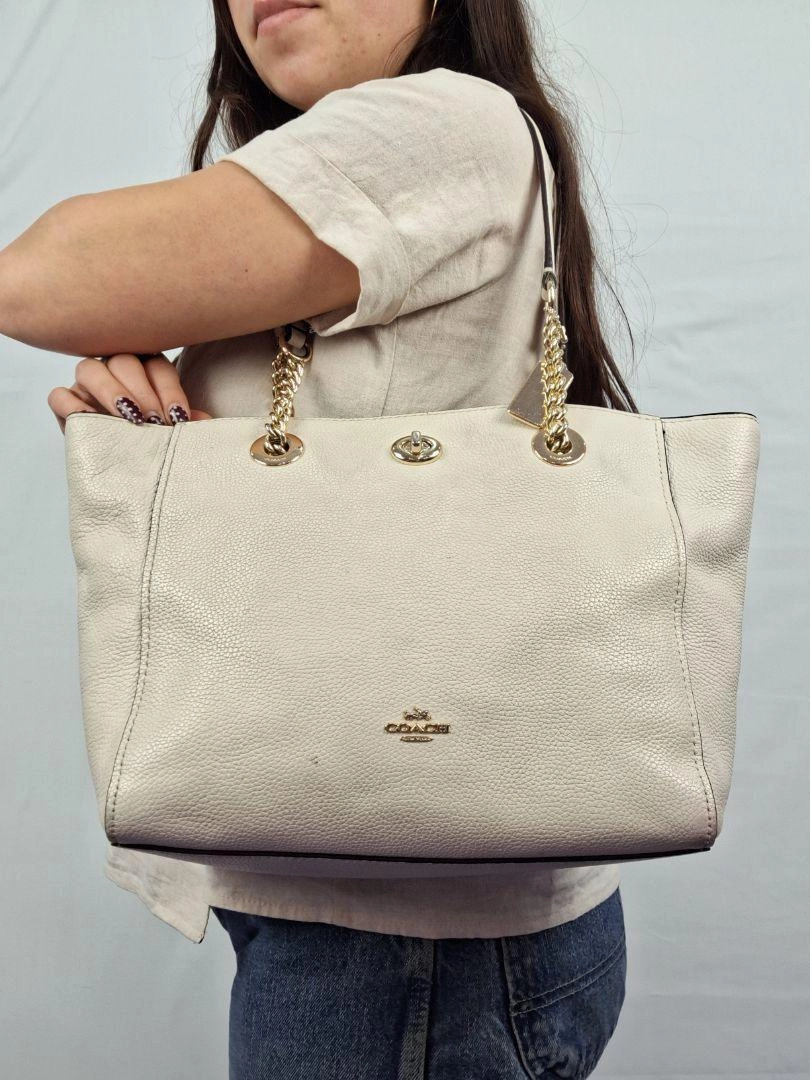 Coach Turnlock Gold Chain Tote Bag