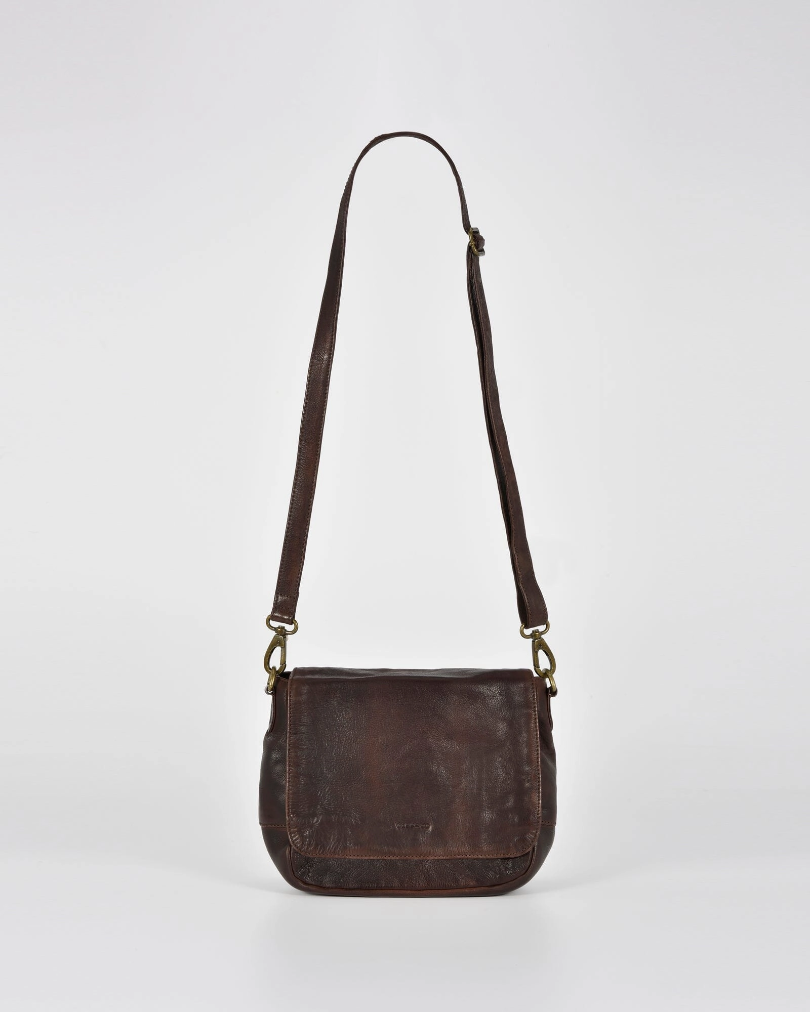 COBB & CO Kenmore Leather Flap Crossbody Bag Chocolate Brown