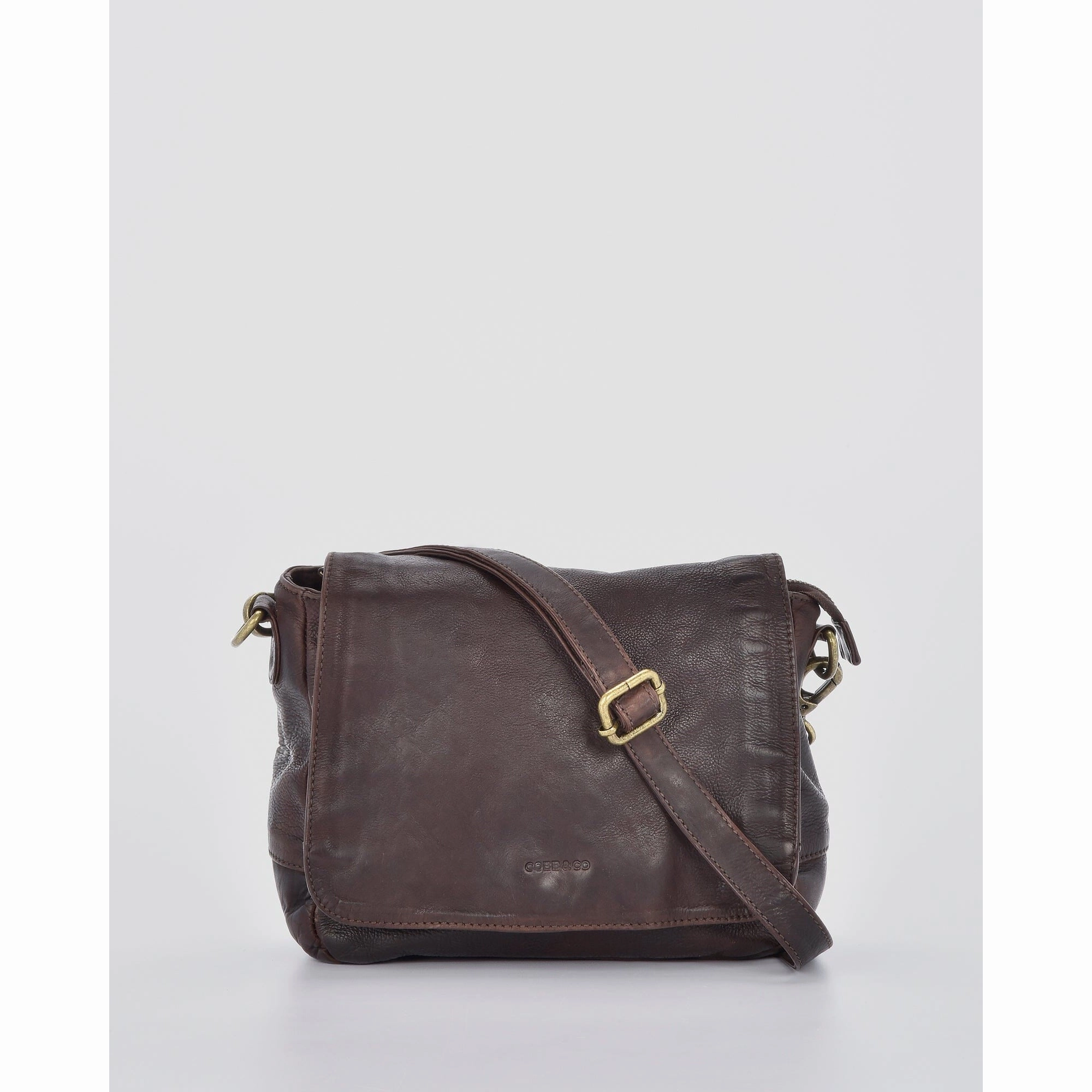 COBB & CO Kenmore Leather Flap Crossbody Bag Chocolate Brown
