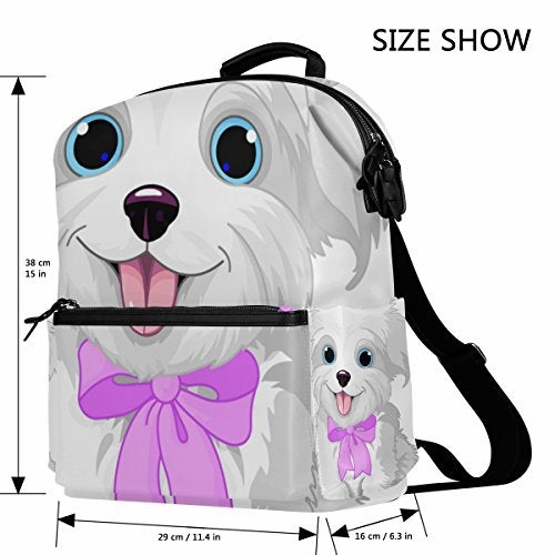 Colourlife White Cute Dog Stylish Casual Shoulder Backpacks Laptop School Bags Travel