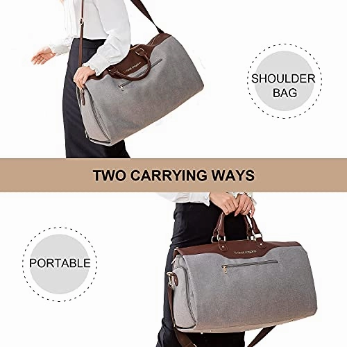 Convertible Garment Bag with Shoulder Strap, Travel Weekender Overnight Carry on Garment Duffel Bag for Women with Shoes Compartment - 2 in 1 Hanging Suitcase Suit Travel Bags