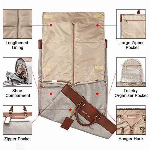 Convertible Garment Bag with Shoulder Strap, Travel Weekender Overnight Carry on Garment Duffel Bag for Women with Shoes Compartment - 2 in 1 Hanging Suitcase Suit Travel Bags