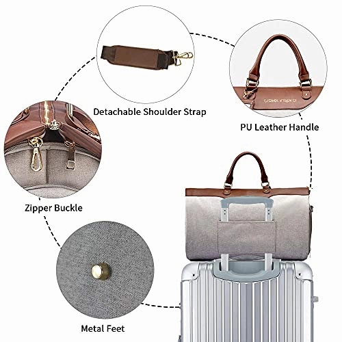 Convertible Garment Bag with Shoulder Strap, Travel Weekender Overnight Carry on Garment Duffel Bag for Women with Shoes Compartment - 2 in 1 Hanging Suitcase Suit Travel Bags