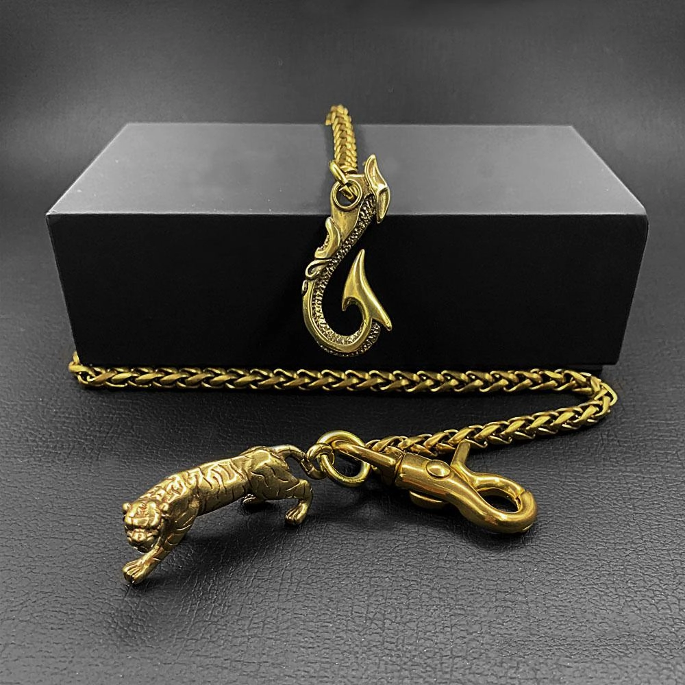 Cool Brass 18" Mens Tiger Hook Key Chain Pants Chain Wallet Chain Motorcycle Wallet Chain for Men