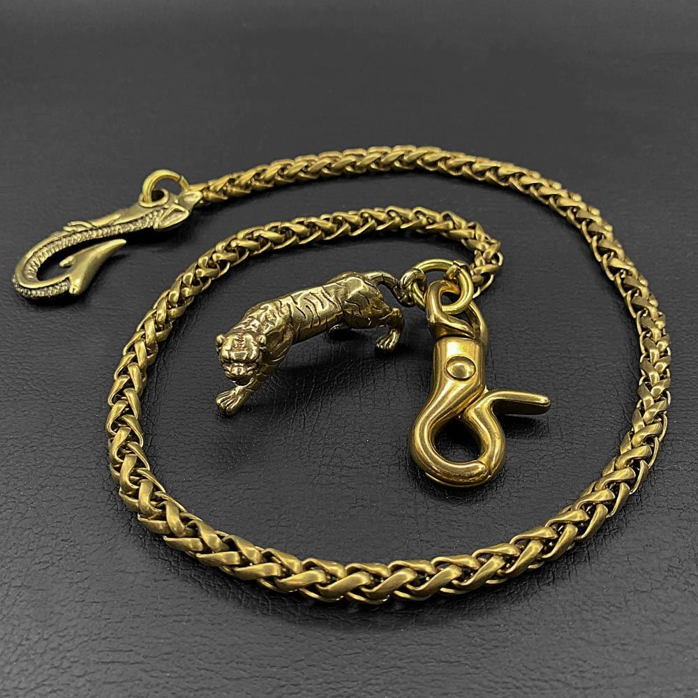 Cool Brass 18" Mens Tiger Hook Key Chain Pants Chain Wallet Chain Motorcycle Wallet Chain for Men