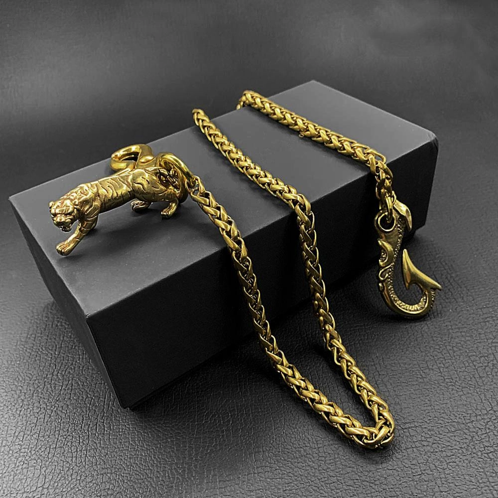 Cool Brass 18" Mens Tiger Hook Key Chain Pants Chain Wallet Chain Motorcycle Wallet Chain for Men