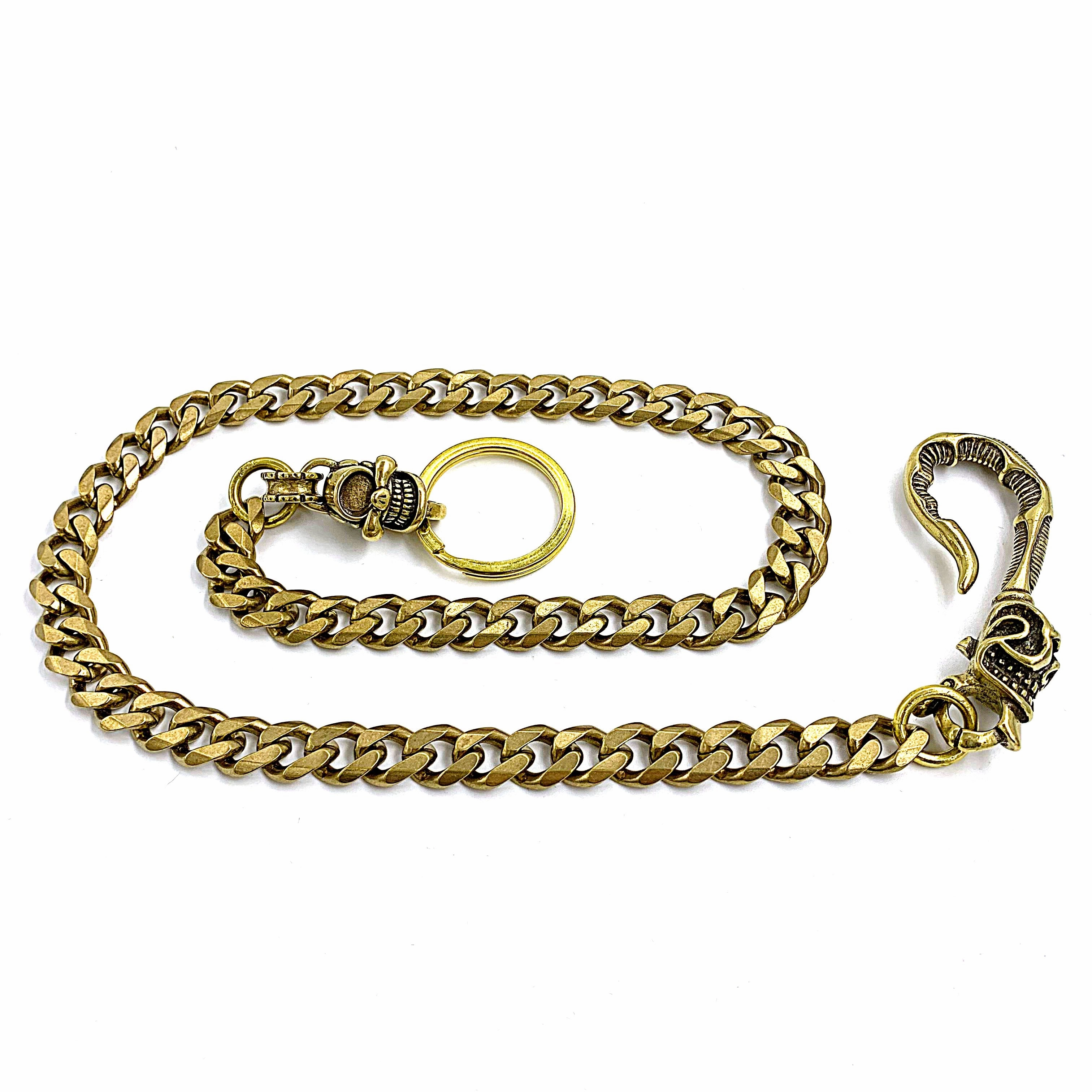 Cool Brass 19" Mens Skull Hook Key Chain Gold Pants Chain Wallet Chain Motorcycle Wallet Chain for Men