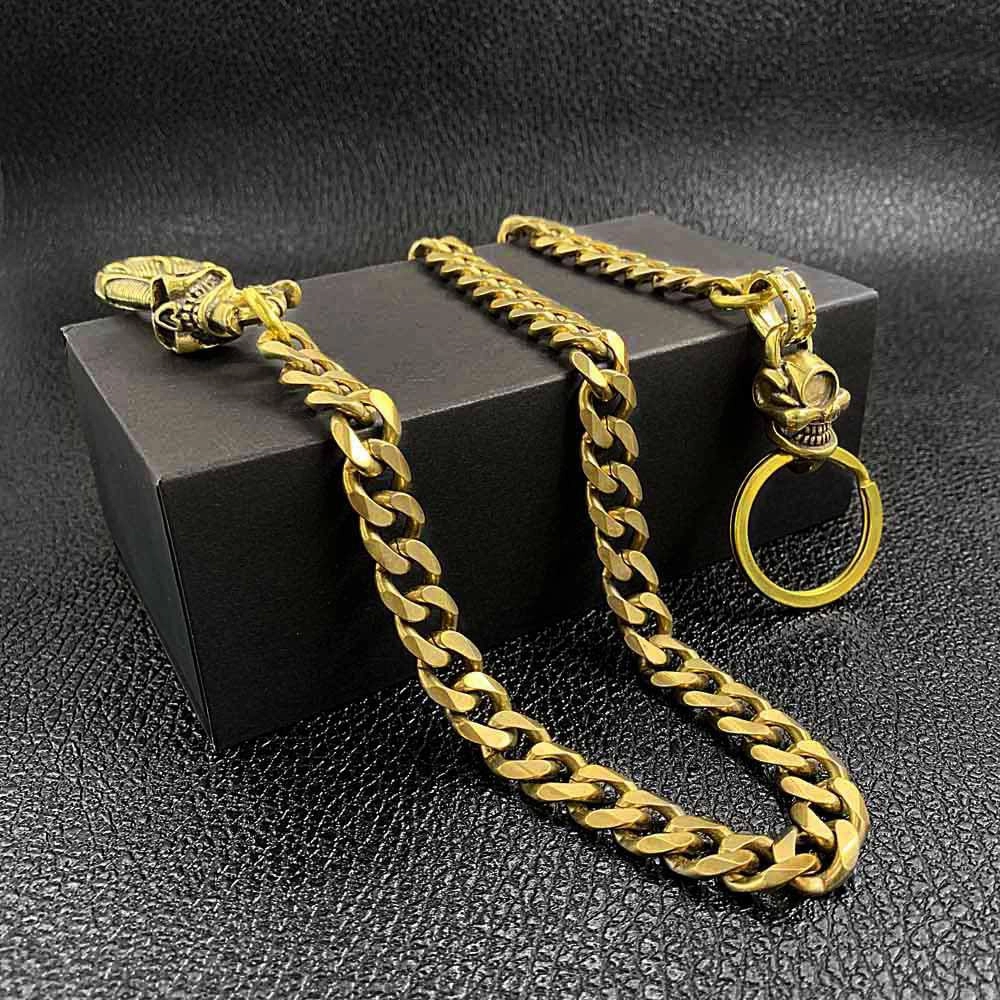 Cool Brass 19" Mens Skull Hook Key Chain Gold Pants Chain Wallet Chain Motorcycle Wallet Chain for Men