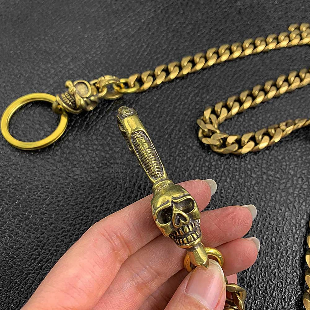 Cool Brass 19" Mens Skull Hook Key Chain Gold Pants Chain Wallet Chain Motorcycle Wallet Chain for Men