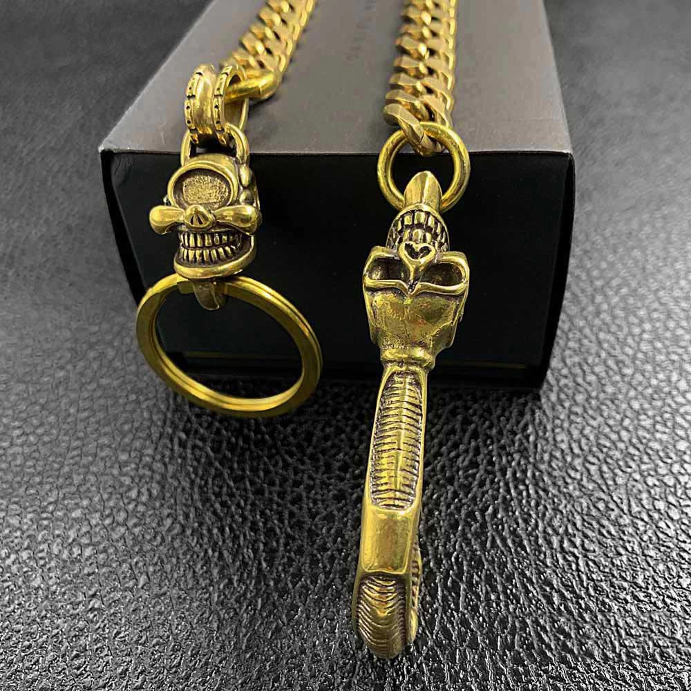Cool Brass 19" Mens Skull Hook Key Chain Gold Pants Chain Wallet Chain Motorcycle Wallet Chain for Men
