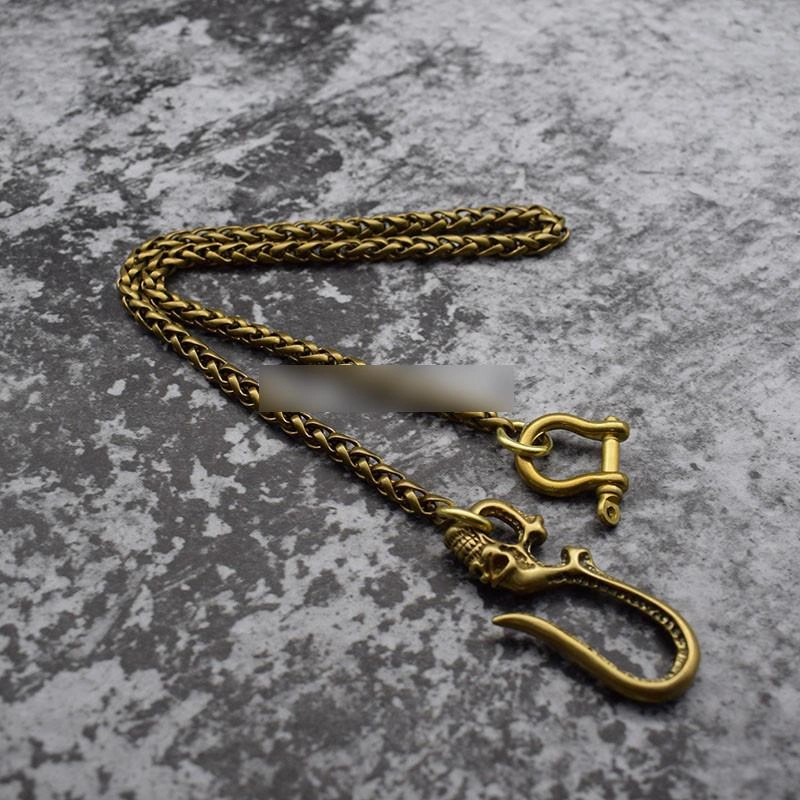 Cool Gold Brass Mens 19'' Skull Wallet Chain Biker Trucker Wallet Chain Pants Chain for Men