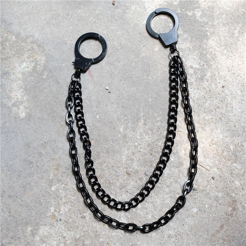Cool Men's Black Handcuffs Double Long Wallet Chain Pants Chains Biker Wallet Chain For Men