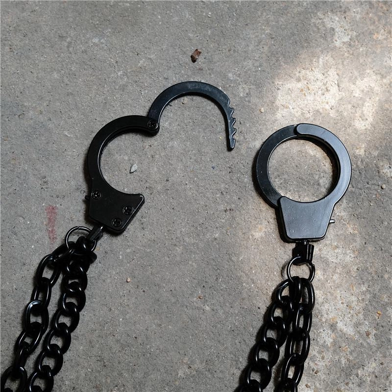 Cool Men's Black Handcuffs Double Long Wallet Chain Pants Chains Biker Wallet Chain For Men