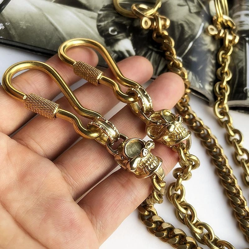 Cool Men's Brass 14'' Gold Skull Wallet Key Chain Pants Chains Biker Wallet Chain For Men
