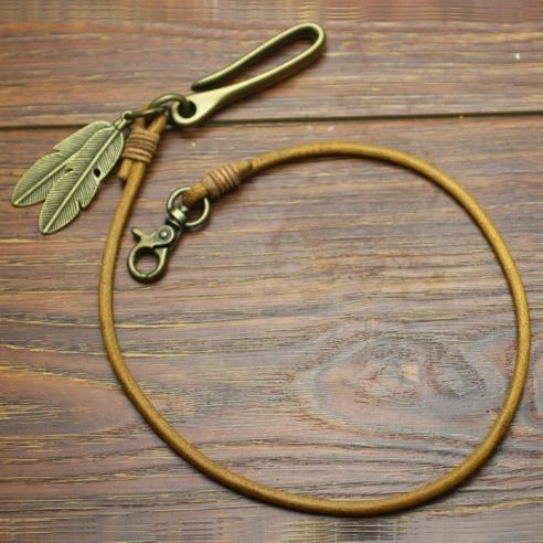 Cool Men's Feather Leather Key Chain Pants Chain Biker Wallet Chain For Men