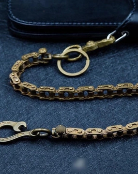 Cool Men's Gold Brass Long Bike Chain Pants Chains Biker Wallet Chain For Men