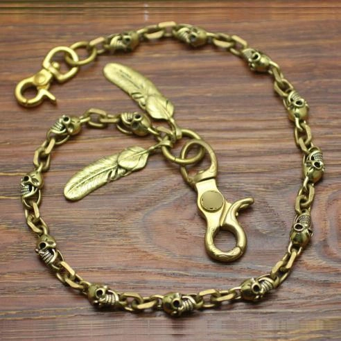 Cool Men's Handmade Pure Brass Skull Pants Chain Biker Wallet Chain For Men