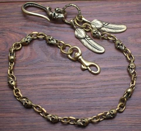 Cool Men's Handmade Pure Brass Skull Pants Chain Biker Wallet Chain For Men