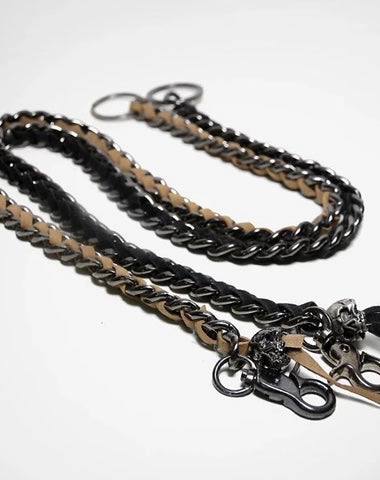 Cool Men's Leather Stainless Steel Woven Skull Key Chain Pants Chain Biker Wallet Chain For Men