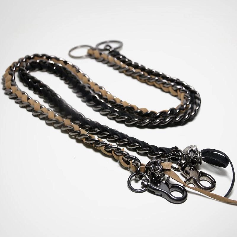 Cool Men's Leather Stainless Steel Woven Skull Key Chain Pants Chain Biker Wallet Chain For Men