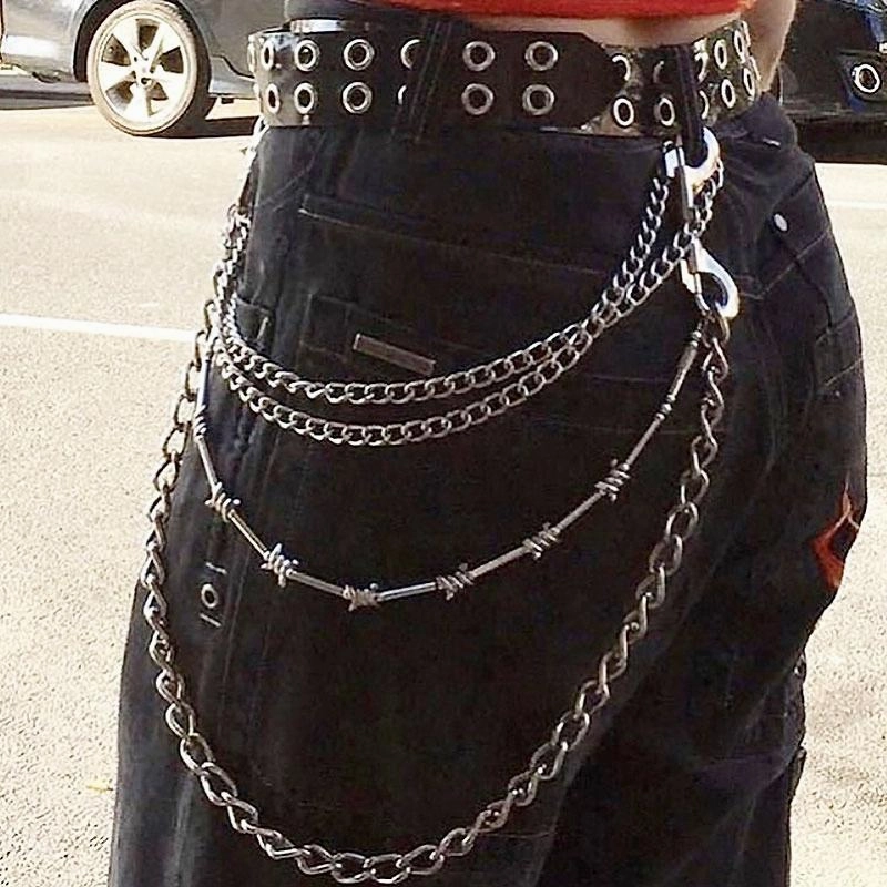 Cool Men's Rock Puck Long Stainless Steel Pants Chain Biker Wallet Chain For Men