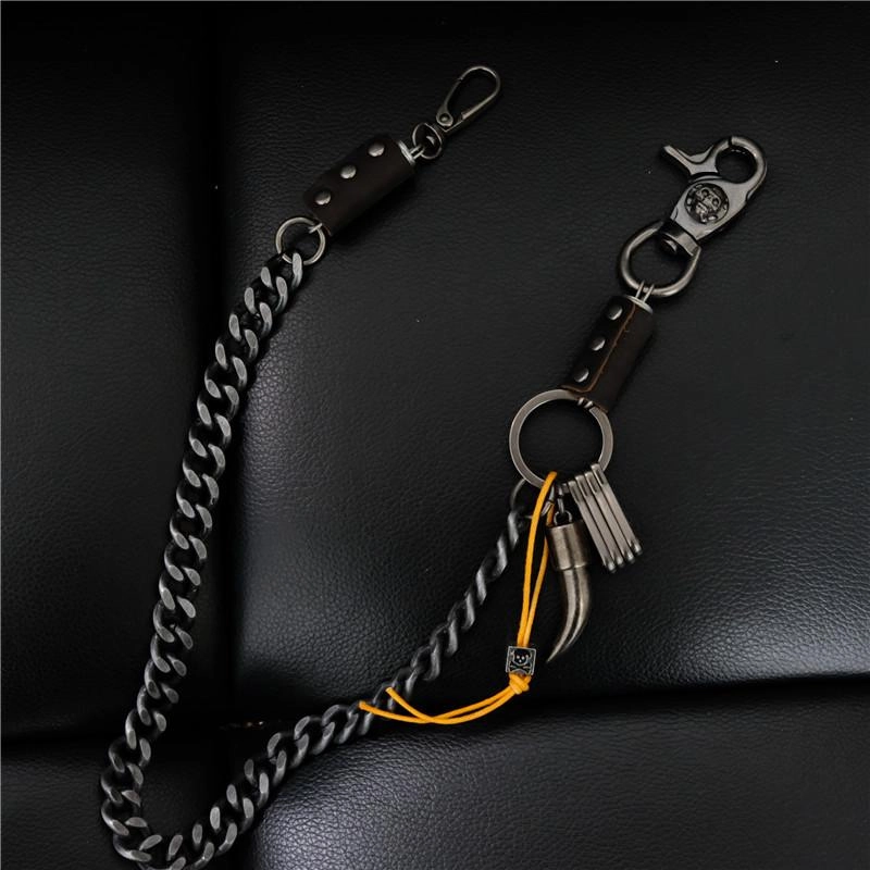 Cool Men's Silver Skull Long Wallet Chain Pants Chain Biker Wallet Chain For Men