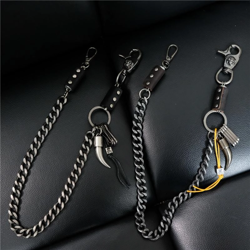 Cool Men's Silver Skull Long Wallet Chain Pants Chain Biker Wallet Chain For Men