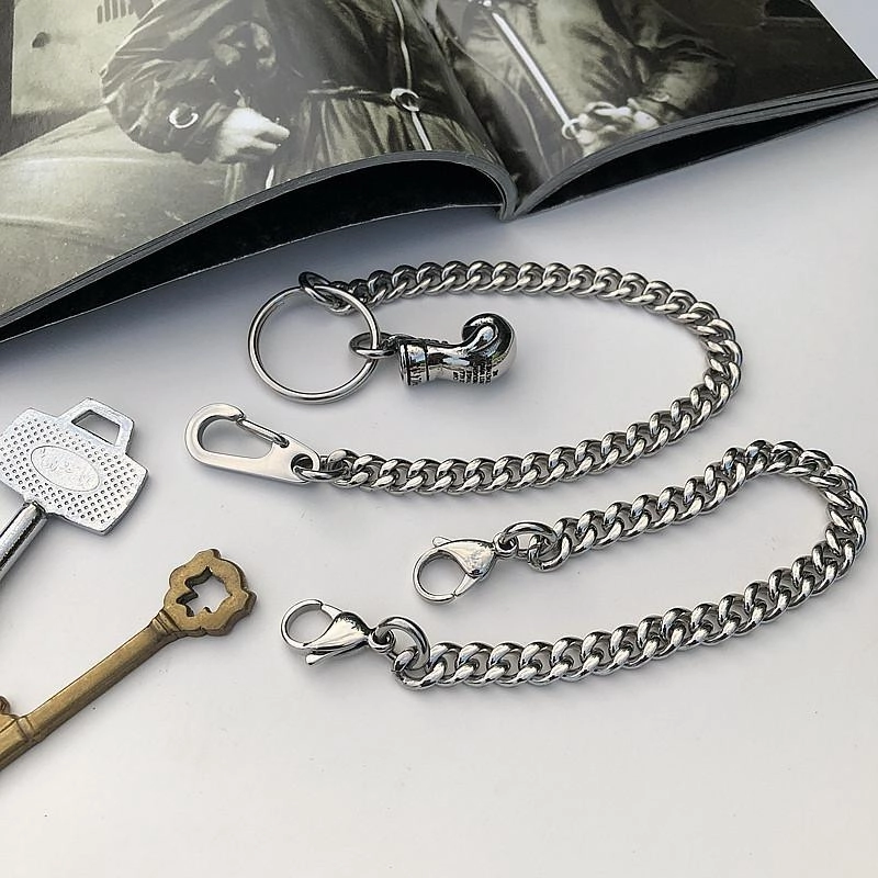 Cool Silver Brass Stainless Steel Mini Key Chain Wallet Chain Hanging Chain for Men
