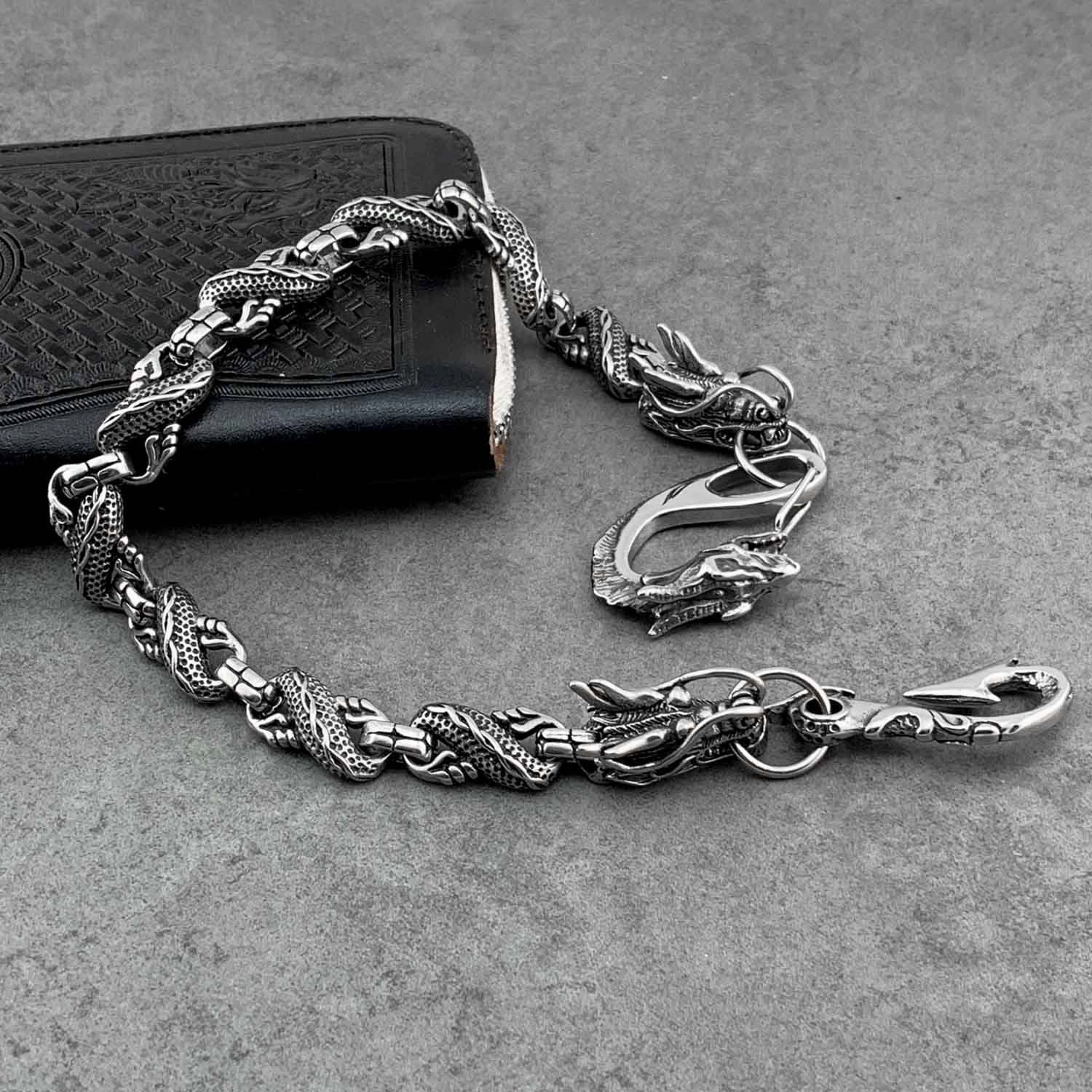Cool Silver Dragon Mens Biker Wallet Chain STAINLESS STEEL Pants Chain Wallet Chain For Men