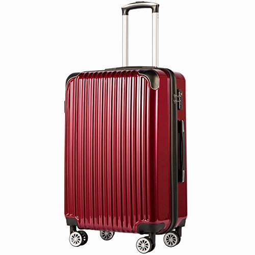 COOLIFE Luggage Expandable(only 28") Suitcase PC ABS Spinner 20in 24in 28in Carry on (Wine Wind New, M(24in))