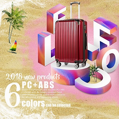 COOLIFE Luggage Expandable(only 28") Suitcase PC ABS Spinner 20in 24in 28in Carry on (Wine Wind New, M(24in))
