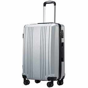 Coolife Luggage Expandable(only 28") Suitcase PC ABS with TSA Lock Spinner 20in 24in 28in (sliver, S(20in_carry on))