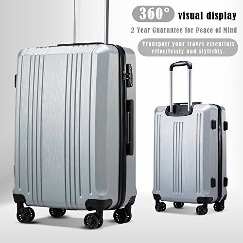 Coolife Luggage Expandable(only 28") Suitcase PC ABS with TSA Lock Spinner 20in 24in 28in (sliver, S(20in_carry on))