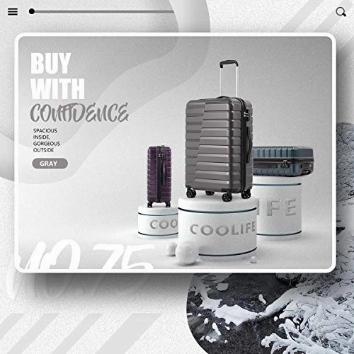 COOLIFE Luggage Expandable Suitcase PC ABS 3 Piece Set with TSA Lock Spinner Carry on new fashion design (gray, 3 piece set)