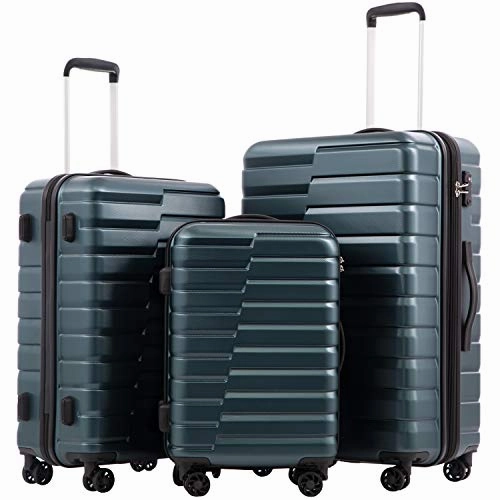 COOLIFE Luggage Expandable Suitcase PC ABS 3 Piece Set with TSA Lock Spinner Carry on new fashion design (Teal blue, 3 piece set)